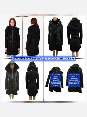 Mackage Black Steffy Wool Coat Size XS/S